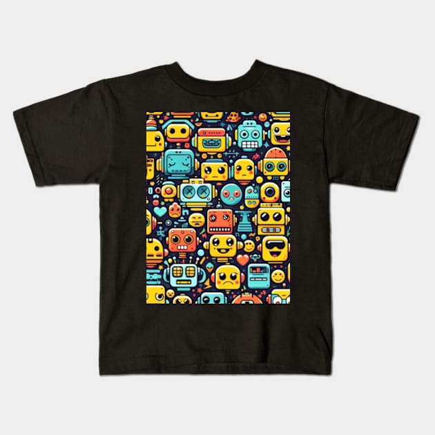 Robot Head Pattern Kids T-Shirt by ArtFactoryAI